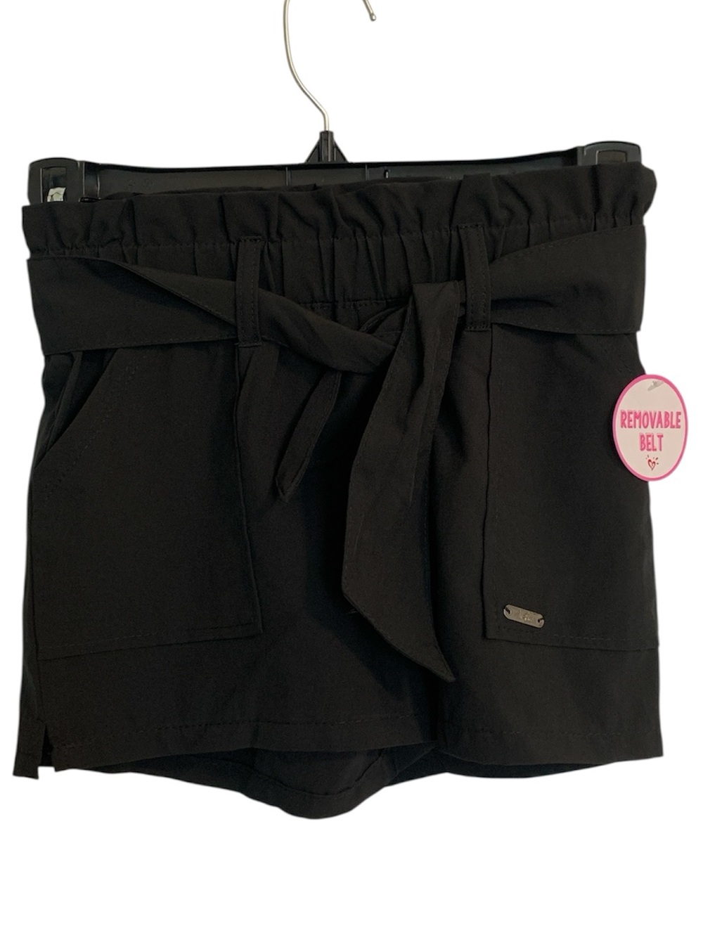 Justice shorts paper bag black gathered size 7 new with tags removable belt!